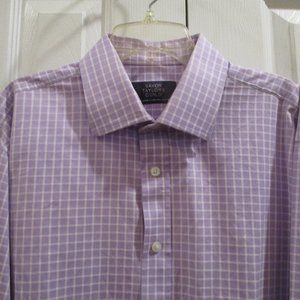 Lavender Check Dress Shirt sz 17 French Cuff Office Wear Professional Euro